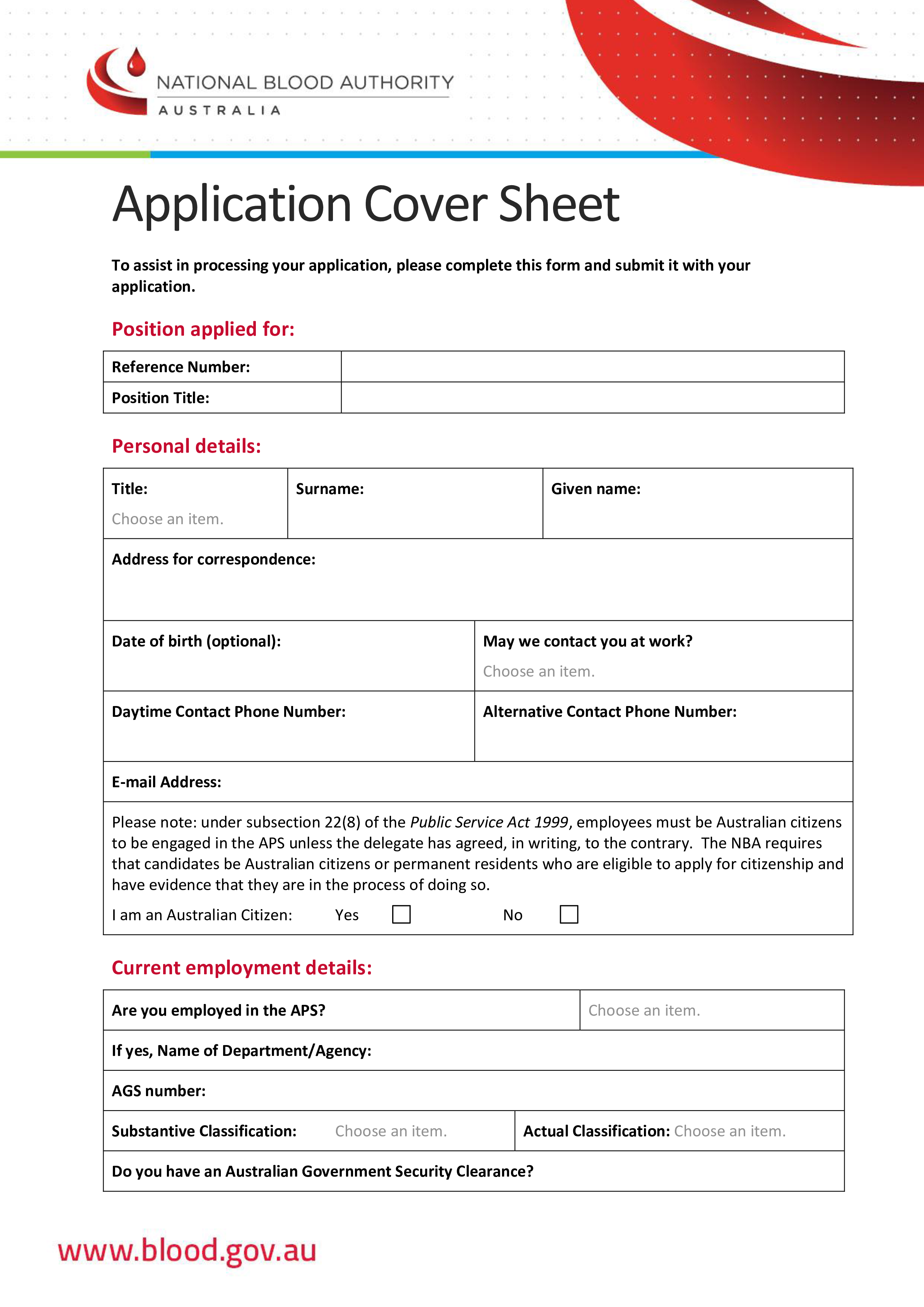 application cover sheet voorbeeld afbeelding 