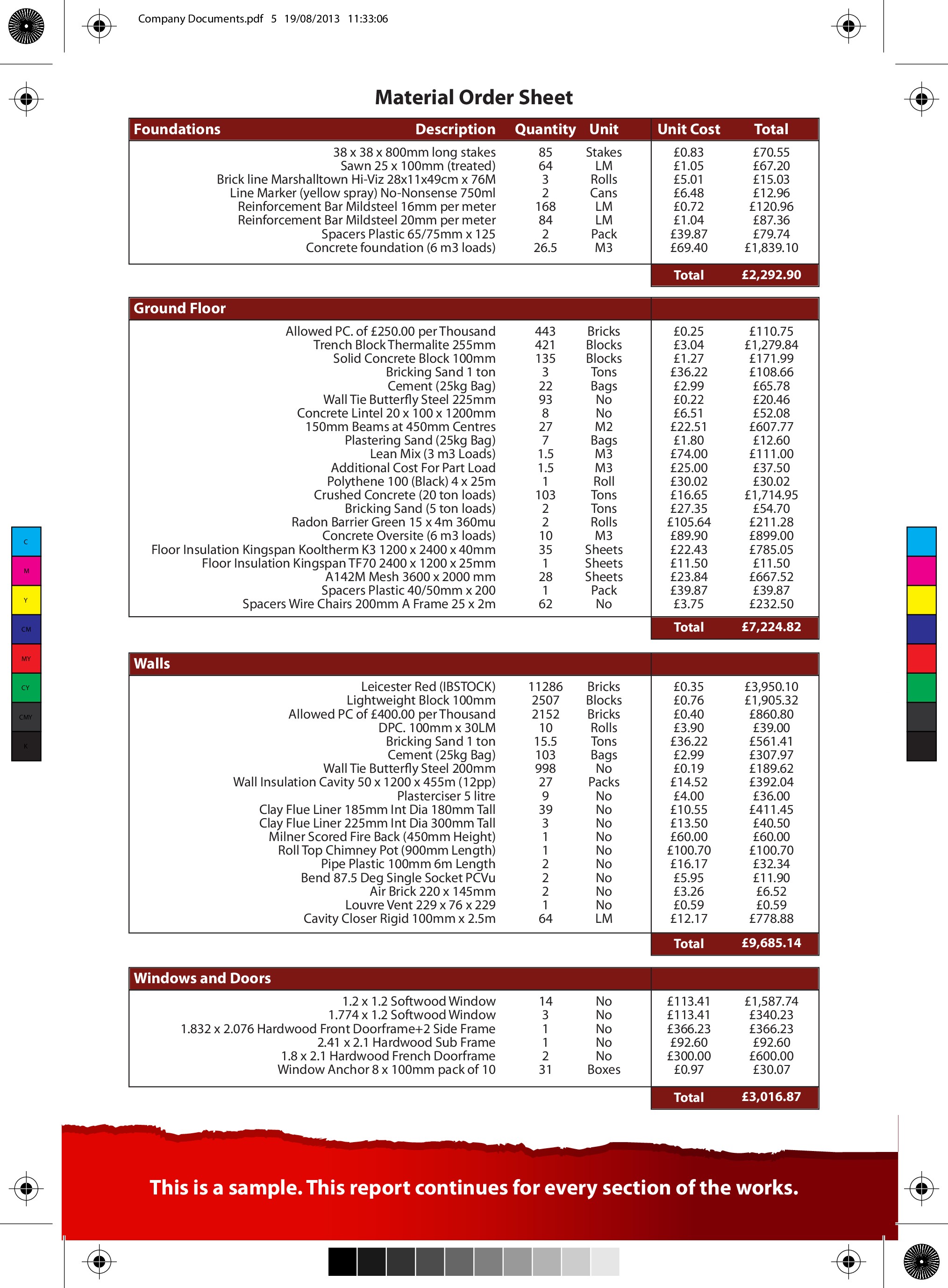 Material Order Sheet 模板