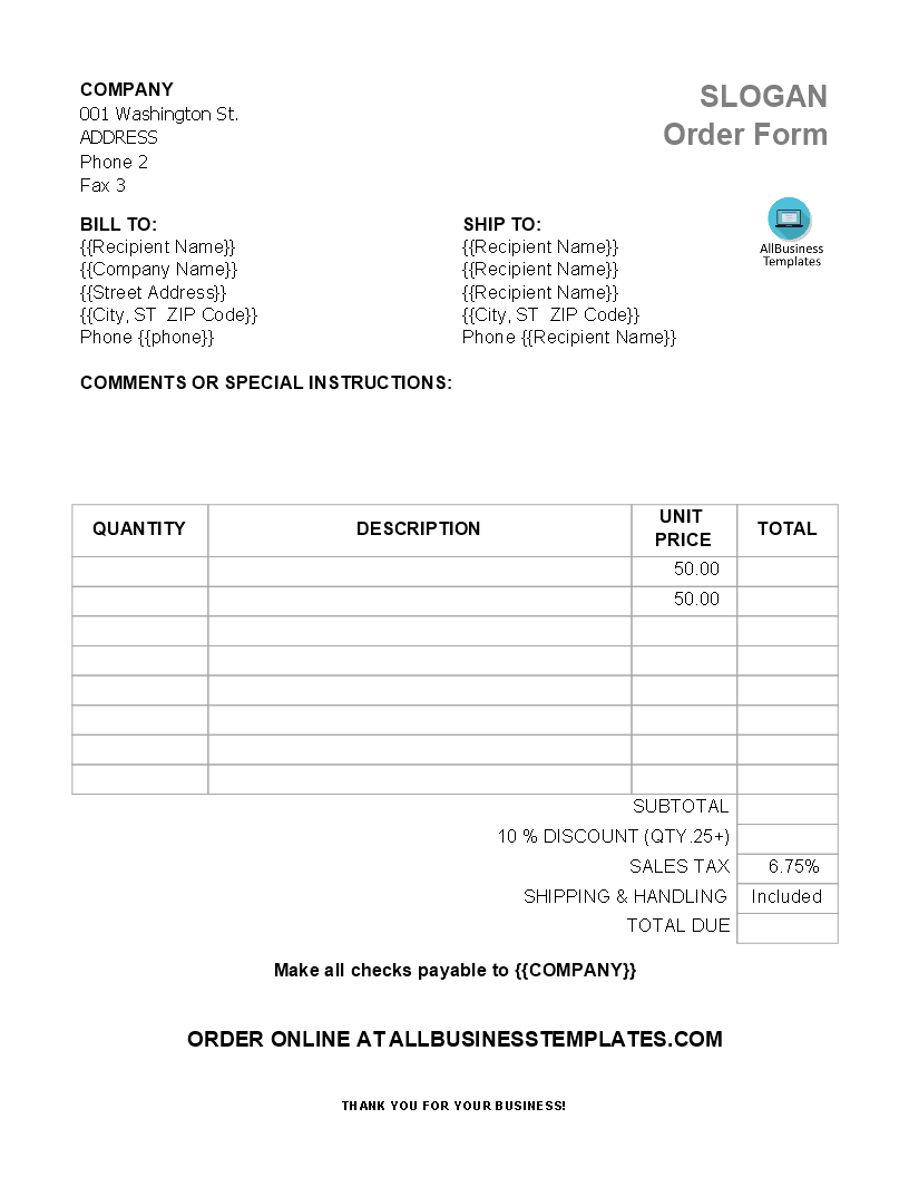 blank sales invoice Hauptschablonenbild