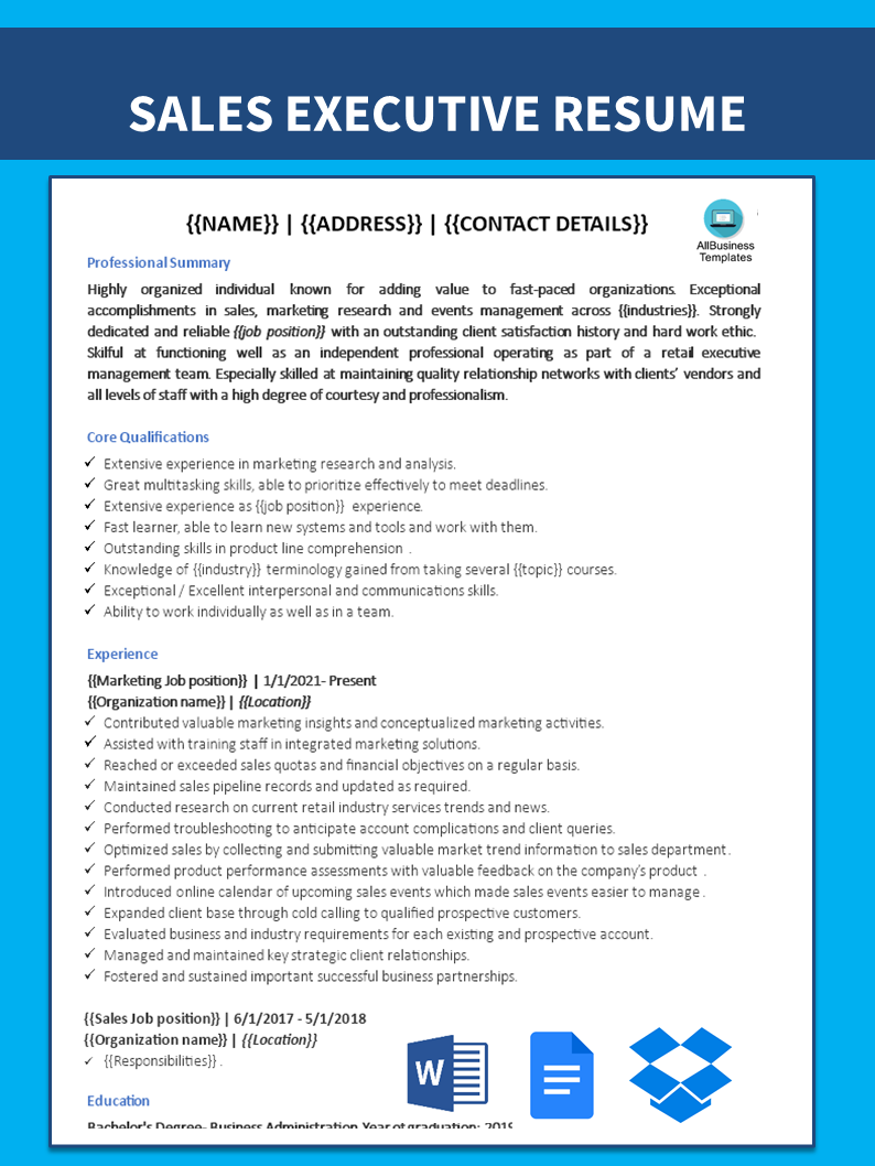 sales executive cv sample voorbeeld afbeelding 