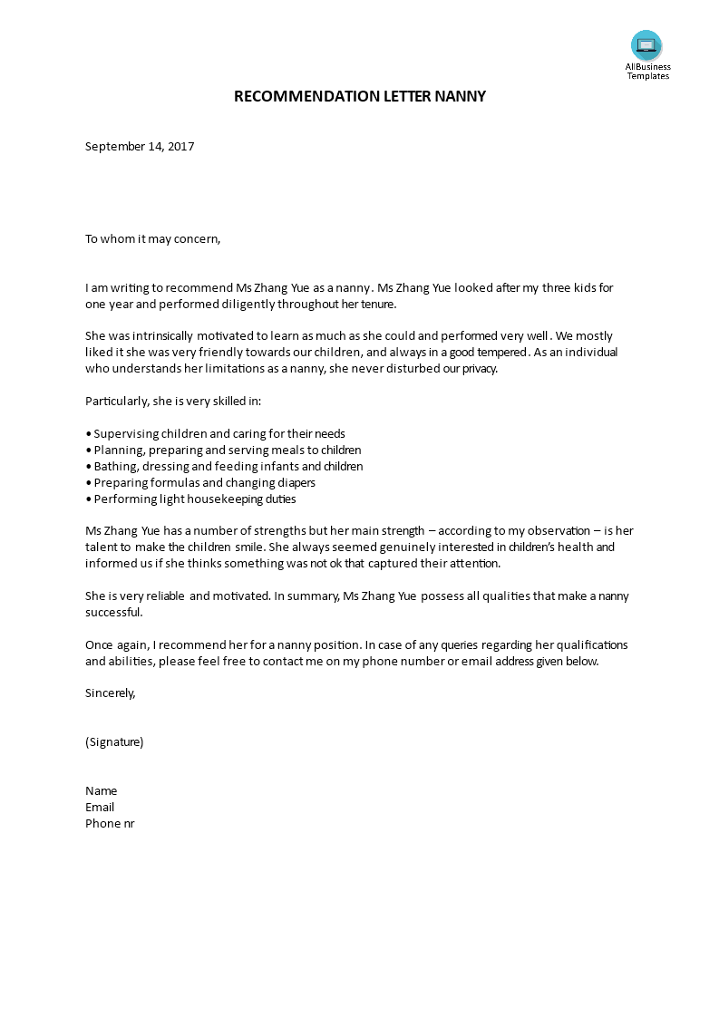 Letter Of Recommendation Child Care from www.allbusinesstemplates.com