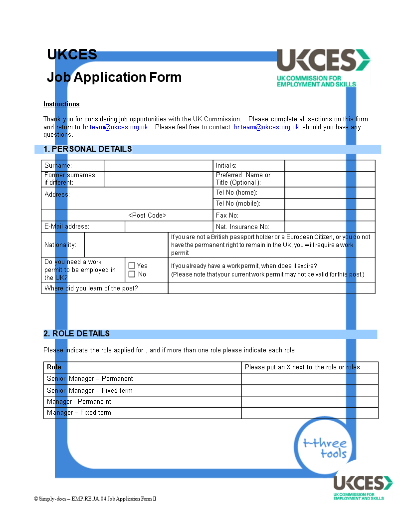 printable job application modèles