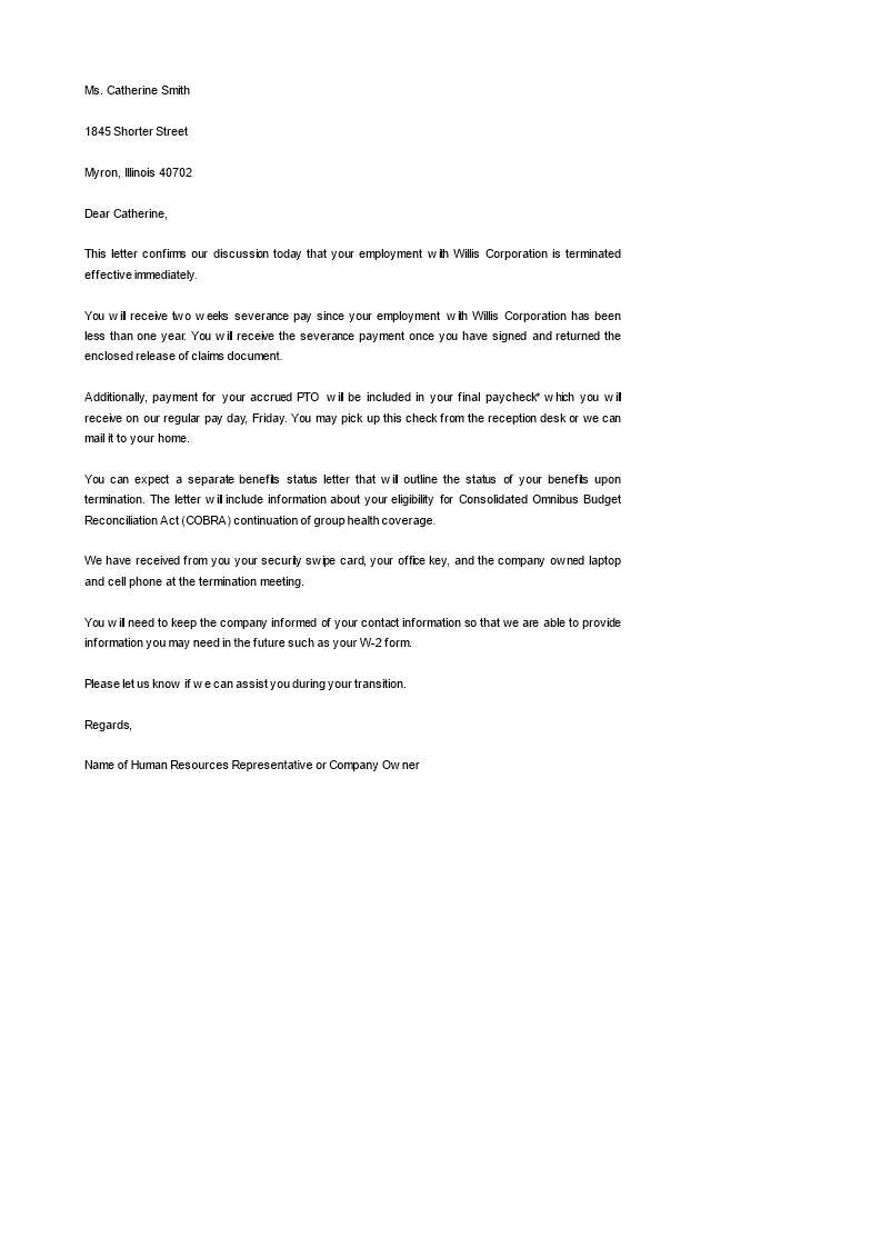 editable job termination letter to employer Hauptschablonenbild