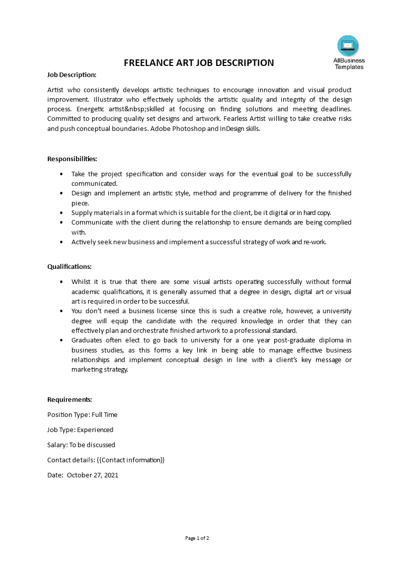 freelance art job description template