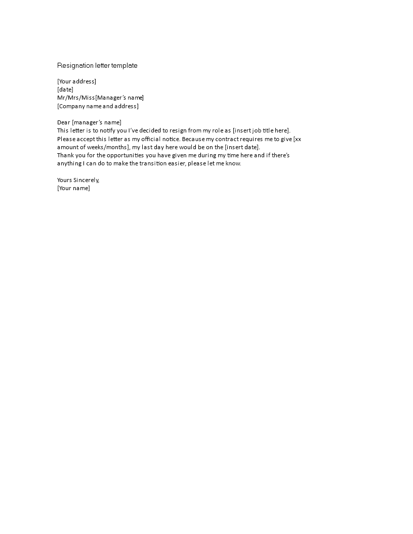 Short Resignation Letter Format main image