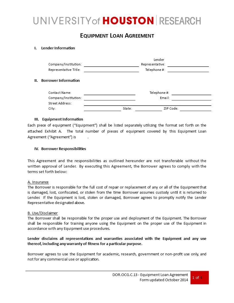 loan equipment agreement modèles