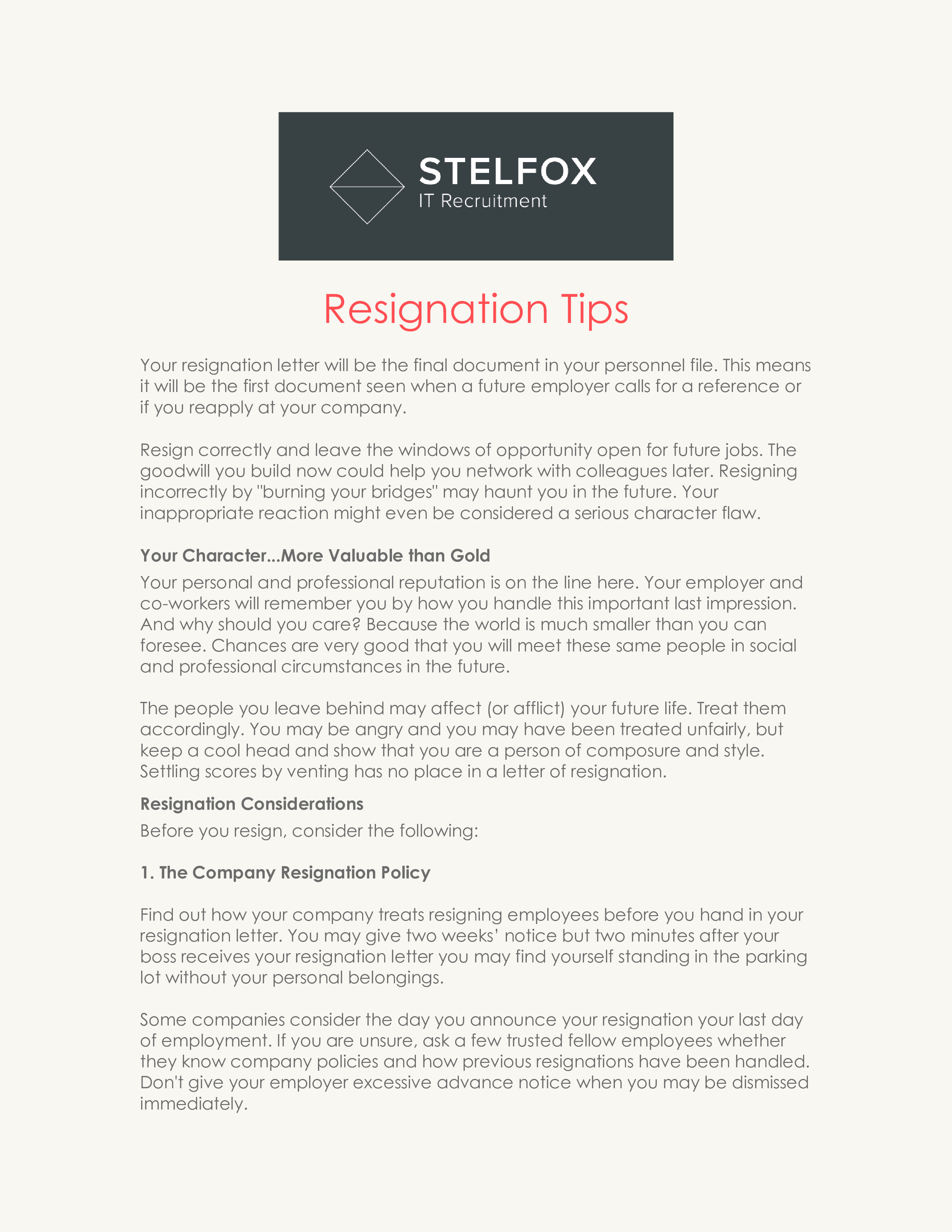 Best Resignation Letter With Regret 模板