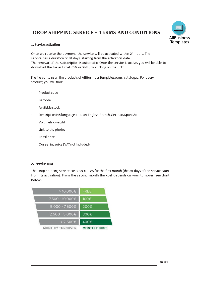 drop shipping supplier terms and conditions template