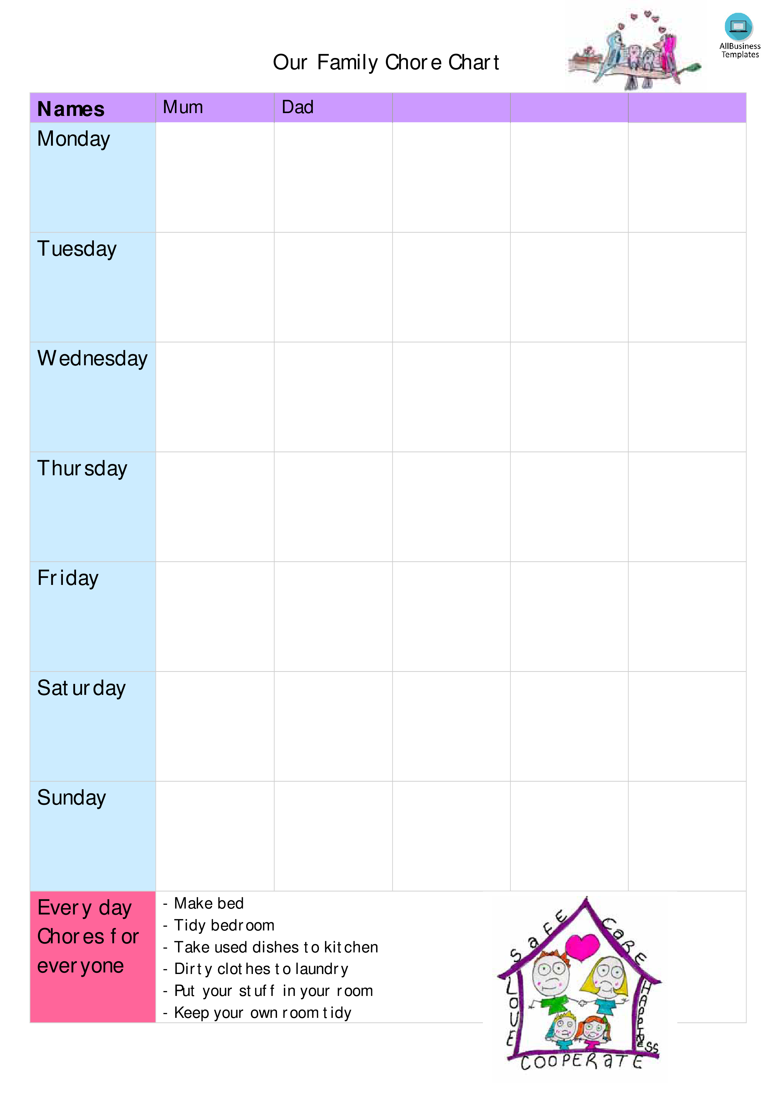 family chore chart sample voorbeeld afbeelding 