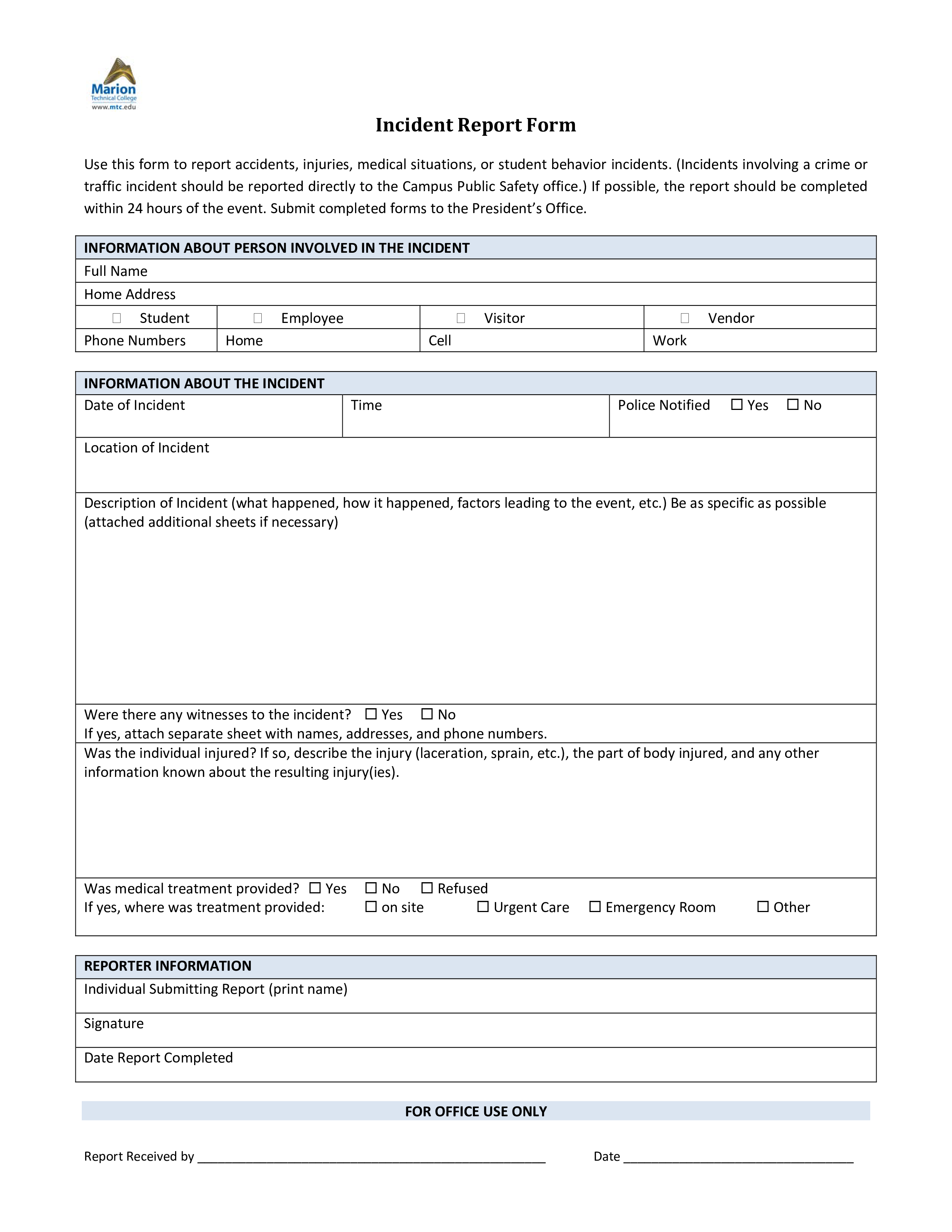 medical office incident report template