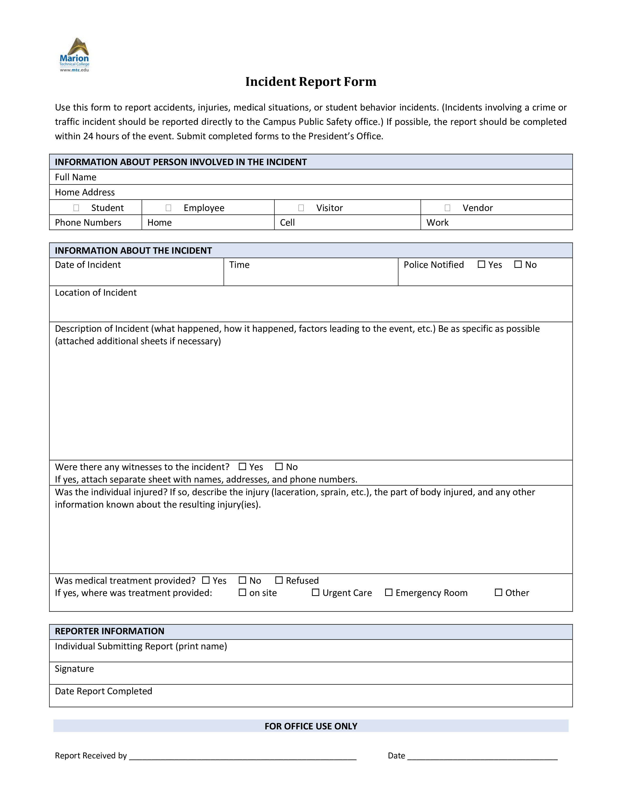 medical office incident report template