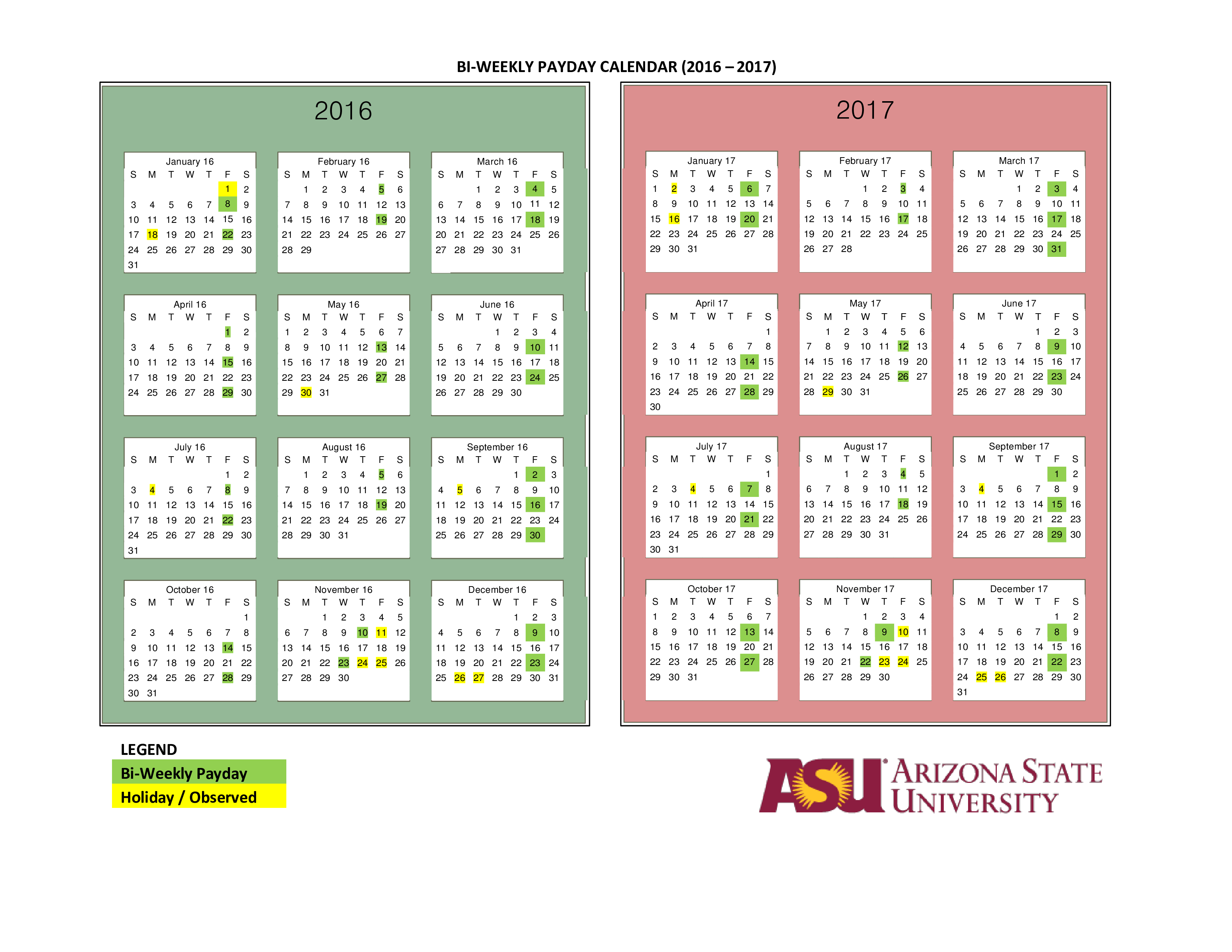 printable bi-weekly payday calendar voorbeeld afbeelding 