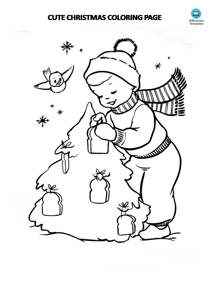 Cute Christmas Coloring Page 模板