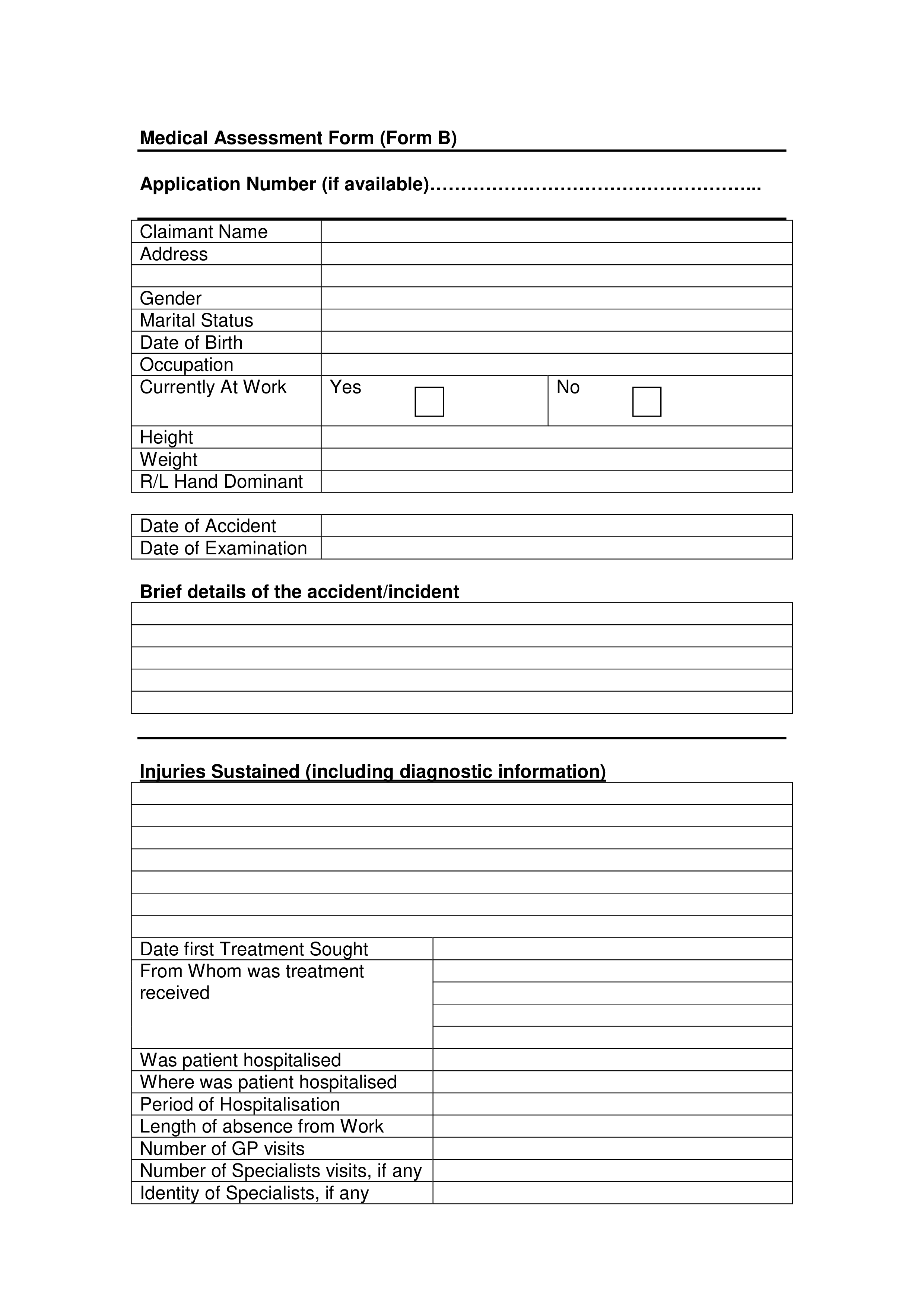 medical assessment form Hauptschablonenbild