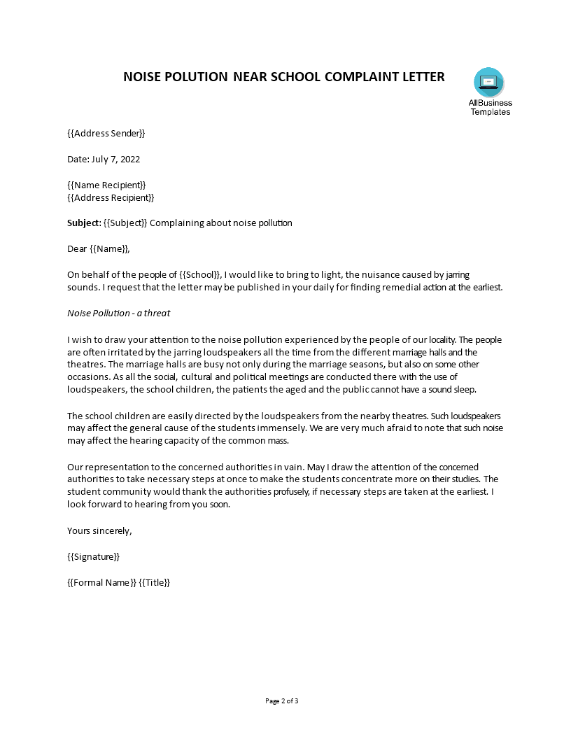 Hotel Noise Complaint Letter Gratis