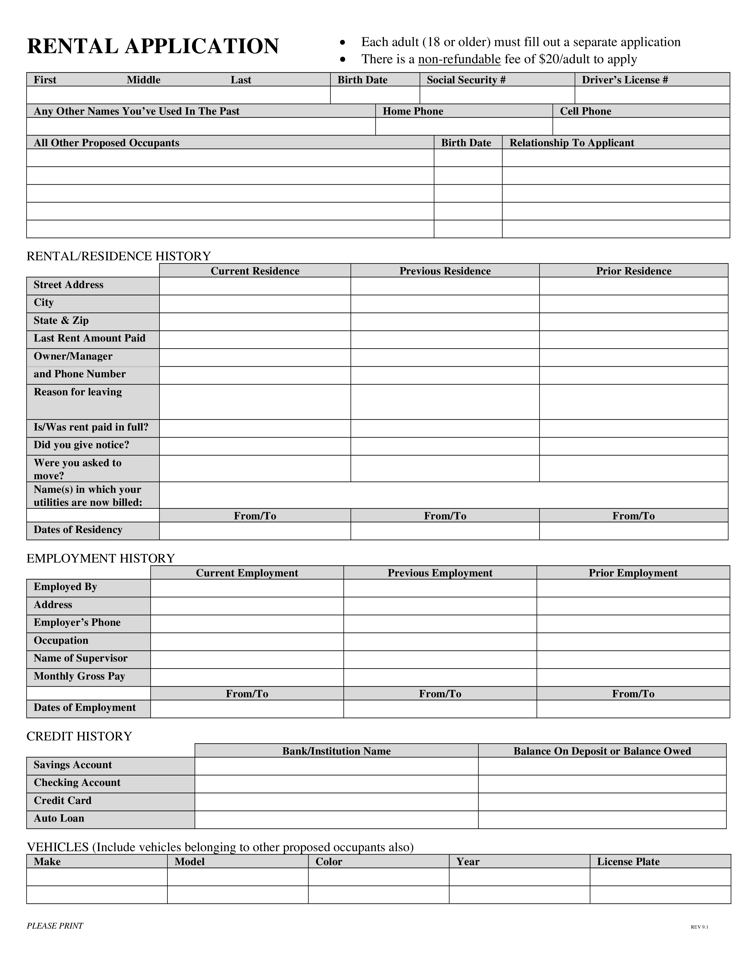 Printable Rental Application Templates At Allbusinesstemplates