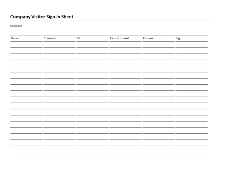 template topic preview image Business Visitor Sign In Sheet (Word Landscape Format)
