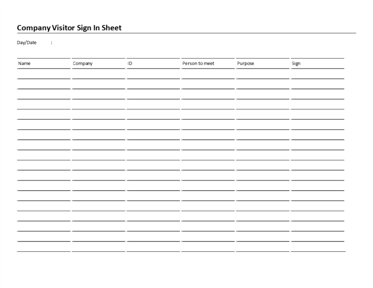 Business Visitor Sign In Sheet (Word Landscape Format) gratis en premium templates