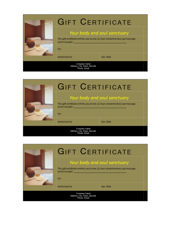 template preview imageSPA gift certificate noncash value