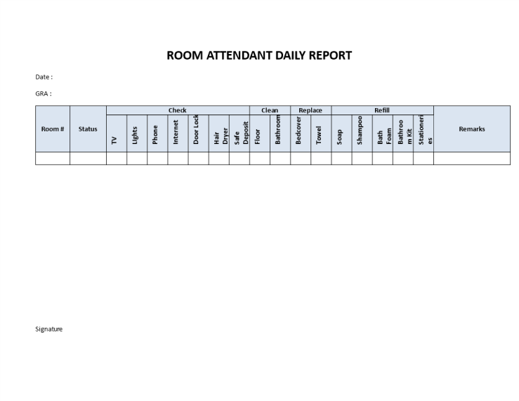 Hotel Room Attendant Daily Report gratis en premium templates