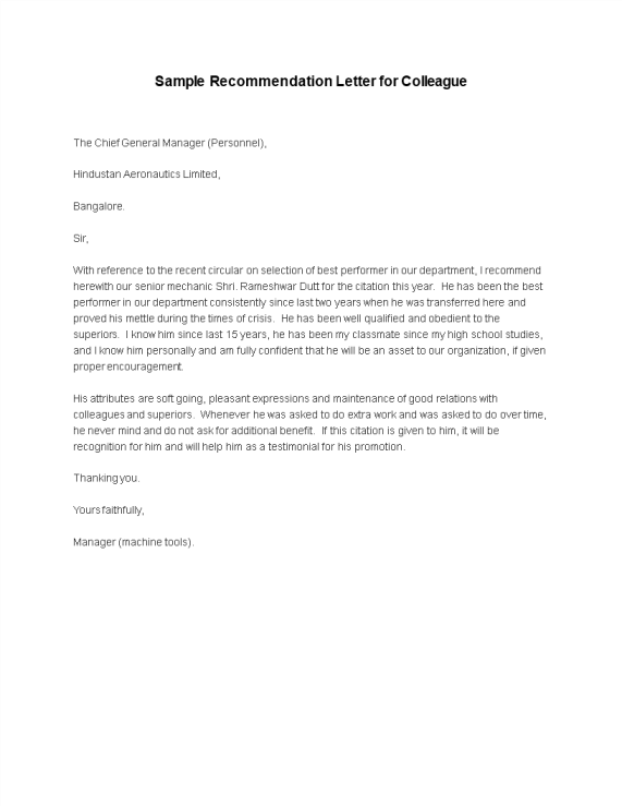 Recommendation Letter for Colleague gratis en premium templates