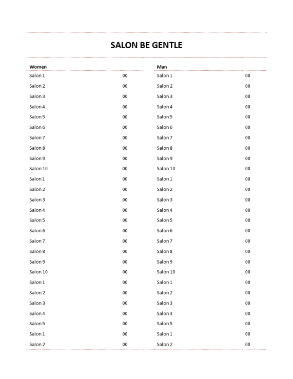 Hair Salon Price List template man and women gratis en premium templates