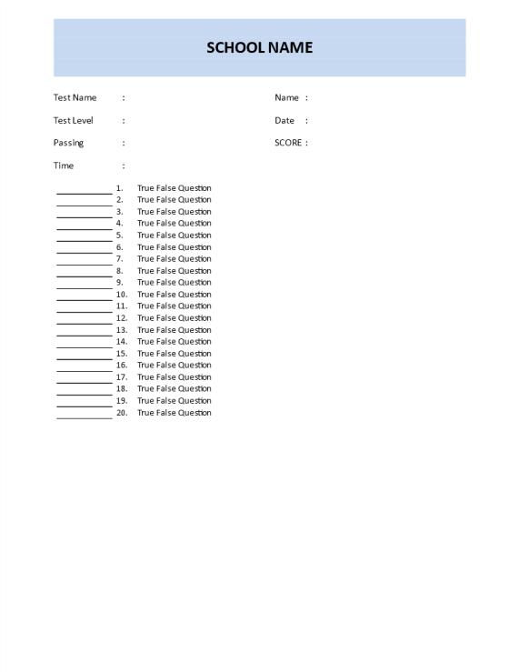 template topic preview image True or False Question School Game Template