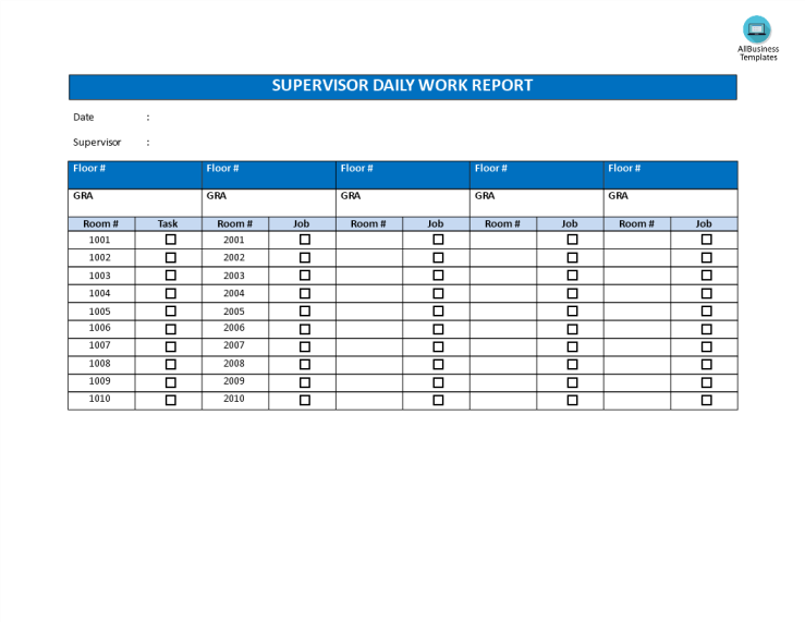 Hotel Housekeeping Supervisor Report Form gratis en premium templates