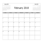 template topic preview image 2018 Monthly Calendar (Monday) February