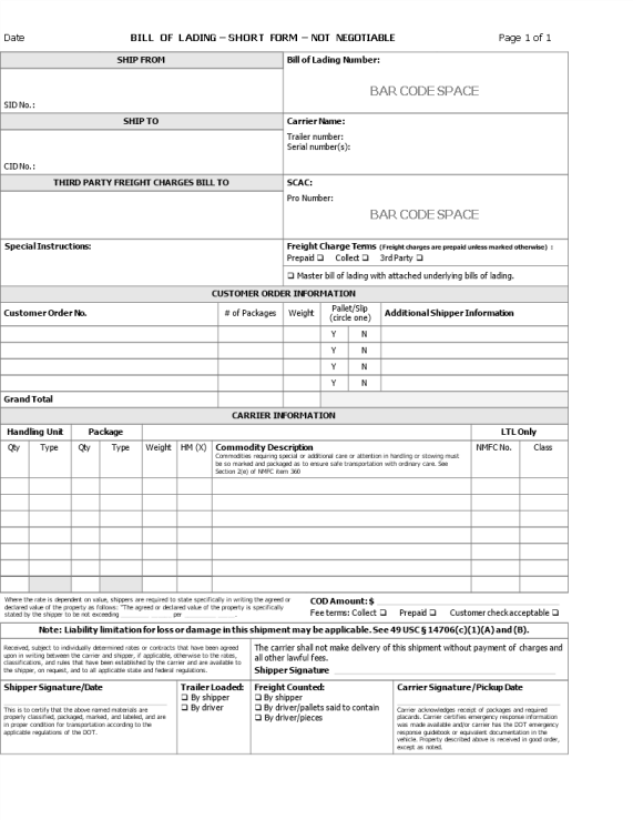 Bill of Lading template gratis en premium templates