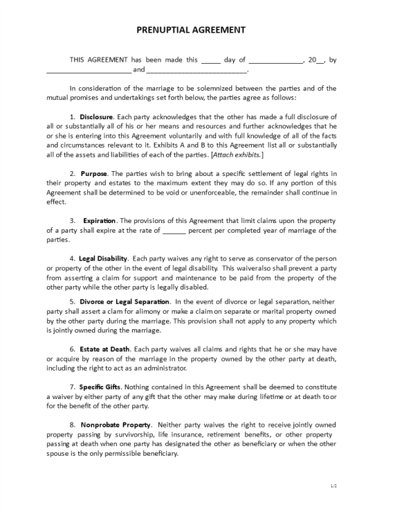 Prenuptial Agreement template gratis en premium templates