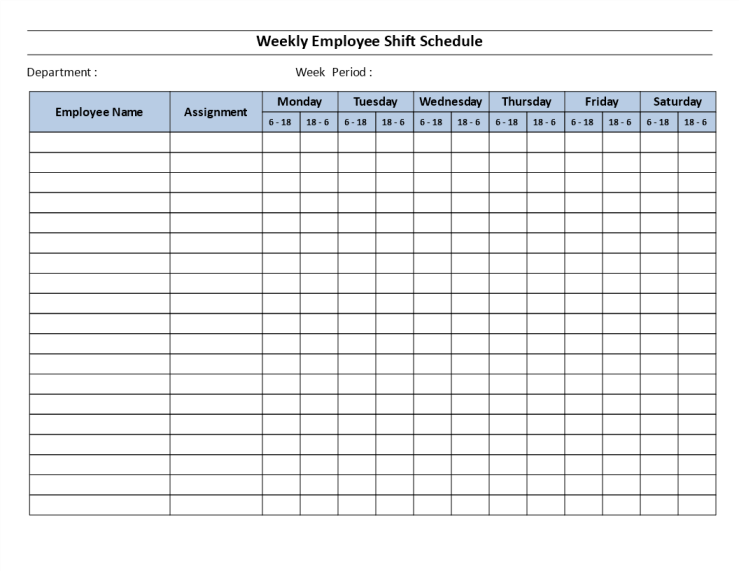 Weekly employee 12 hour shift schedule Mon to Sat gratis en premium templates