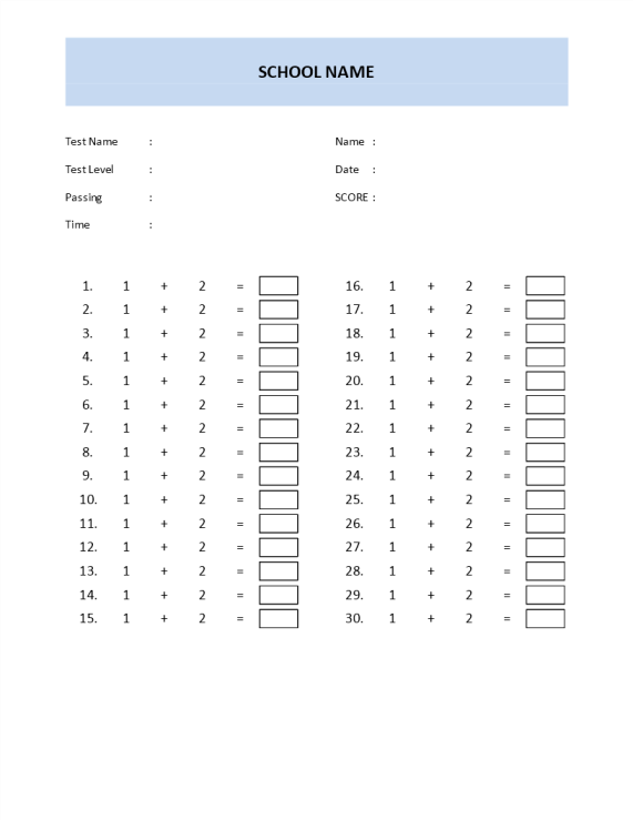 Math Quiz Template first grade gratis en premium templates