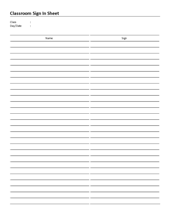 template topic preview image Classroom Sign In Sheet 2 Columns
