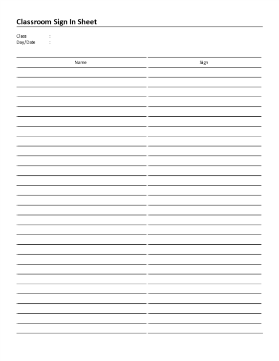 Classroom Sign In Sheet 2 Columns gratis en premium templates