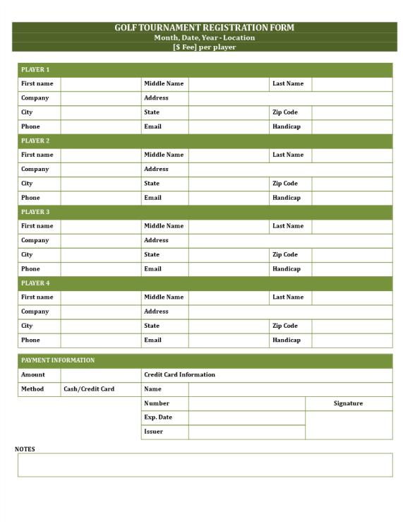 Golf registration form template gratis en premium templates