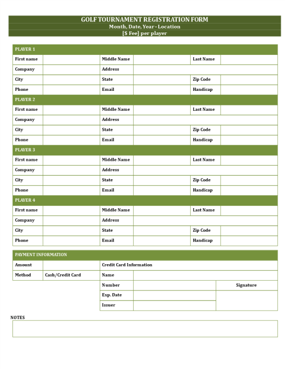 template topic preview image Golf registration form template