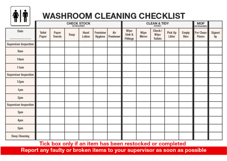 Checklist For Washroom cleaning template gratis en premium templates