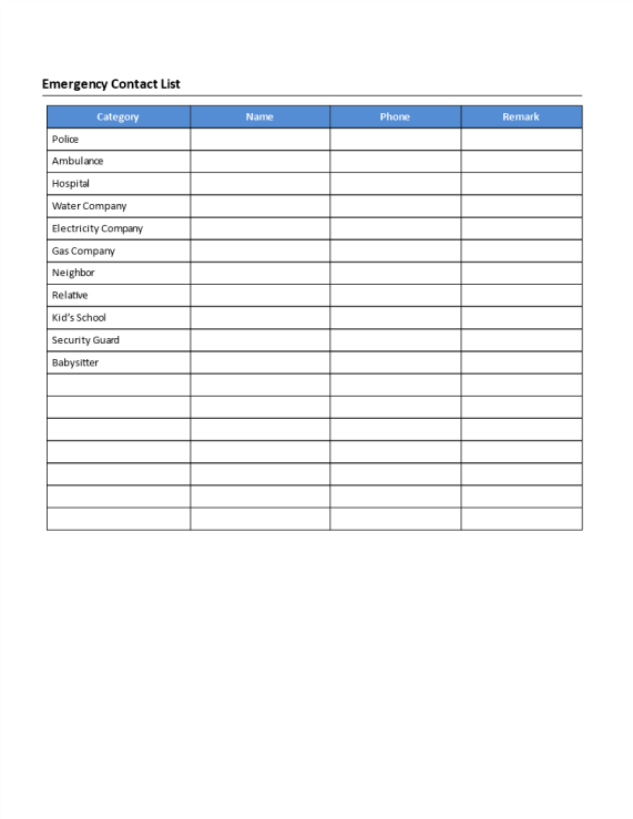 Personal Emergency Contact List gratis en premium templates