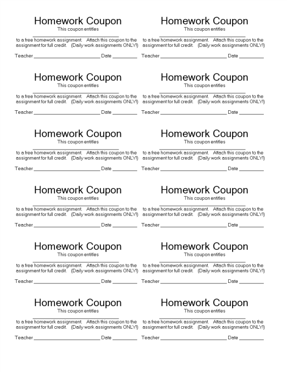 Homework Coupon gratis en premium templates