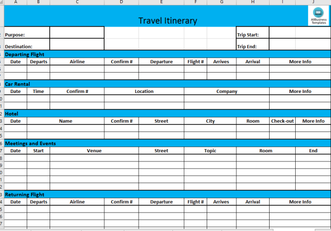 Business Travel Itinerary template gratis en premium templates