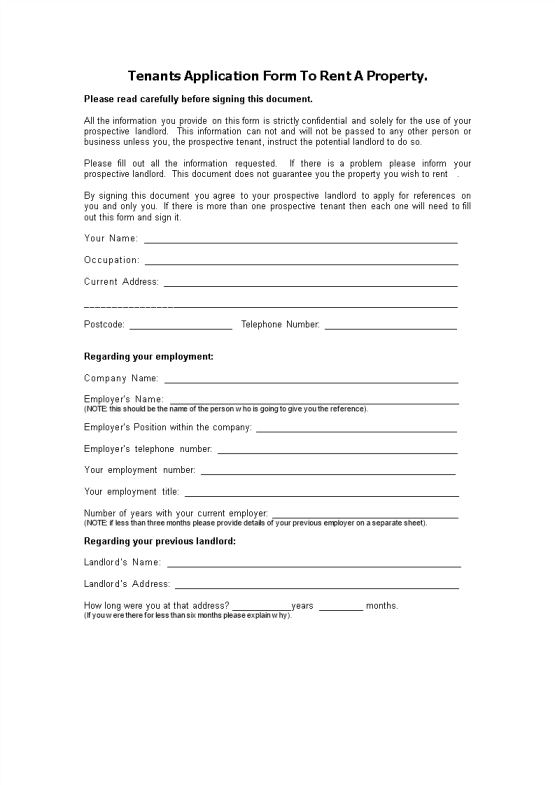 Tenants Application Form To Rent A Property gratis en premium templates