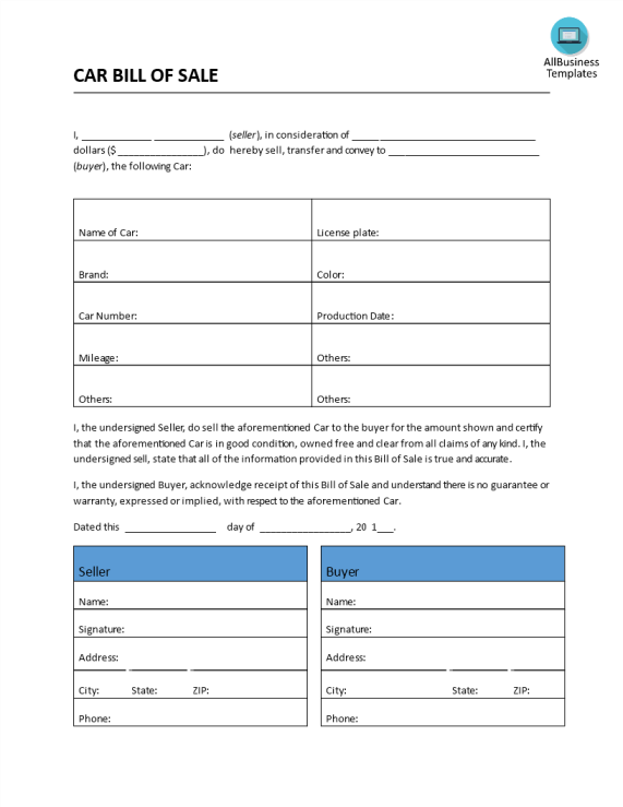 template topic preview image Car Bill Of Sale Template