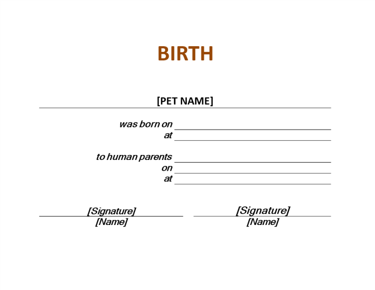 Pet Certificate of Birth gratis en premium templates