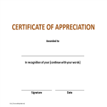 template topic preview image Certificate of Appreciation sample