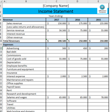 Business Income Statement gratis en premium templates