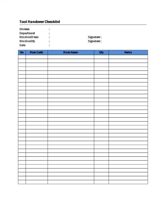 template topic preview image Tool Handover Checklist