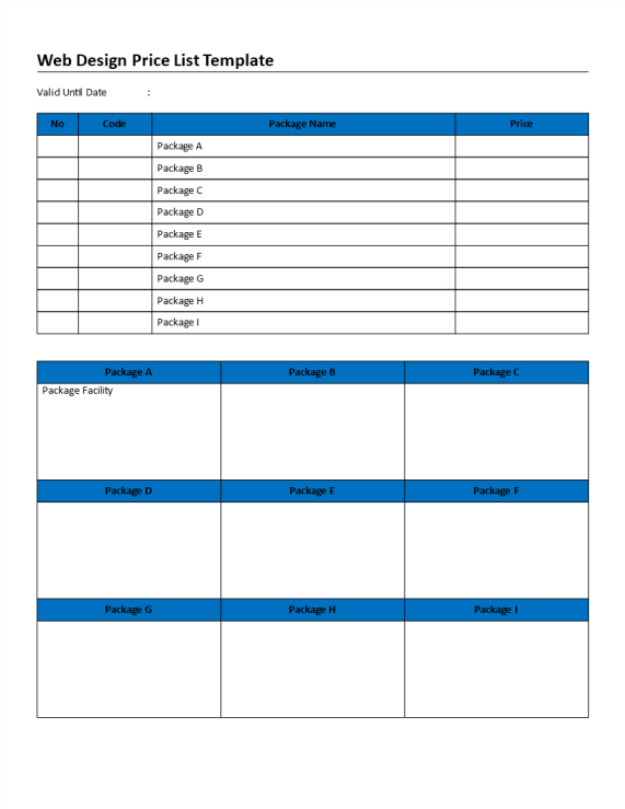 template topic preview image Webdesign Price sheet template