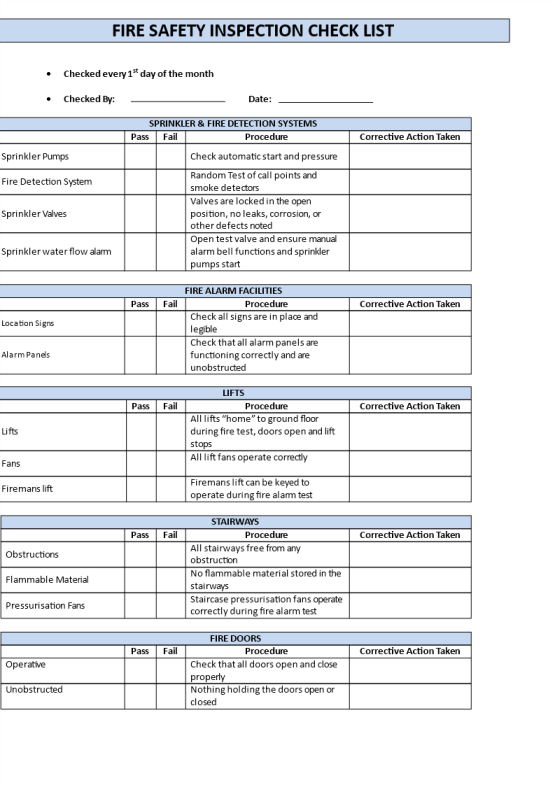 Fire Inspection Checklist gratis en premium templates