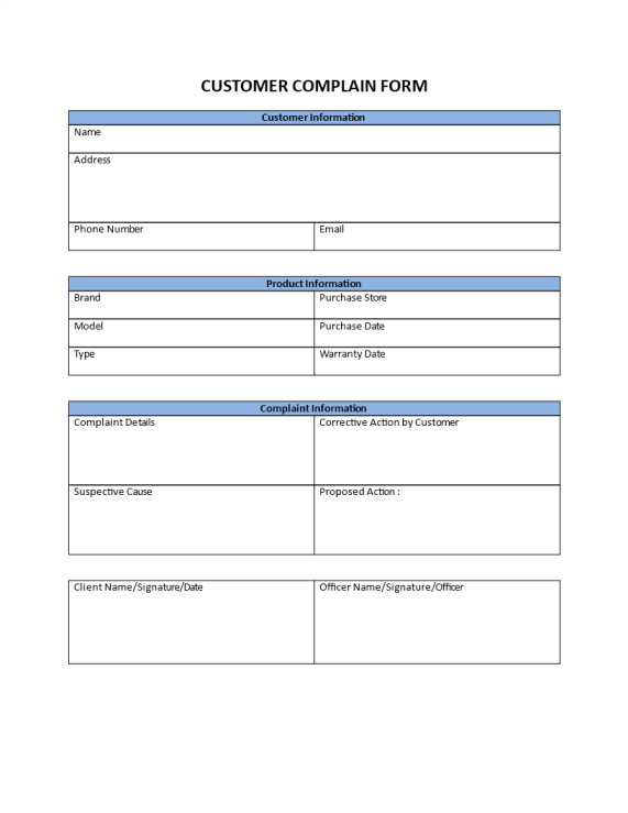 template topic preview image Customer Complain Form